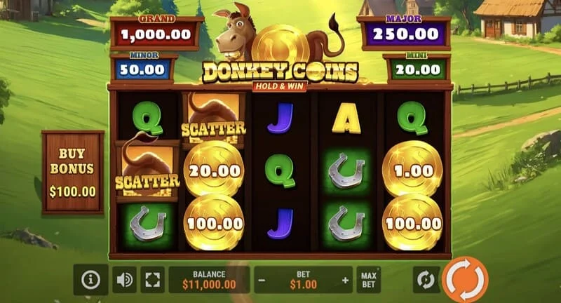 Donkey Coins Hold & Win - schermata principale con i rulli